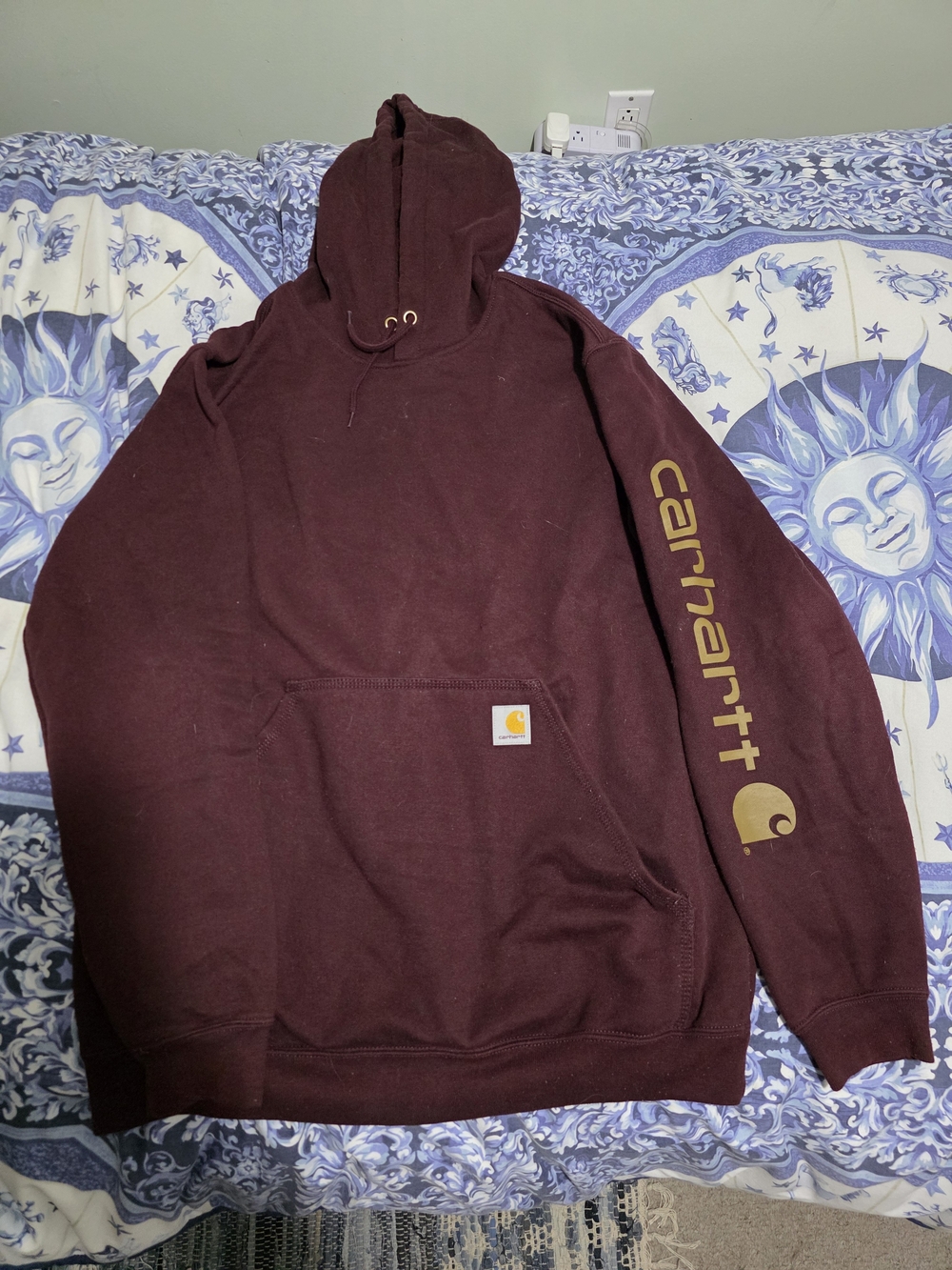 Carhartt Women's Maroon Hoodie with Gold Sleeve Logo